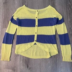 Edge Bold Blue and neon Striped Sweater/cardigan with buttons down the back